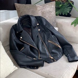 BLANK NYC vegan leather jacket with gold hardware